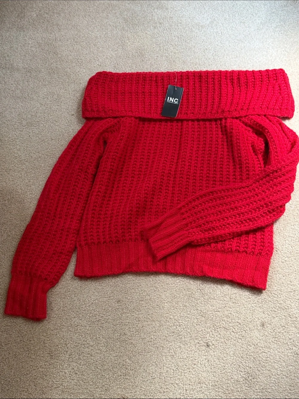 INC International Concepts Vibrant Red Off-Shoulder Knit Sweater